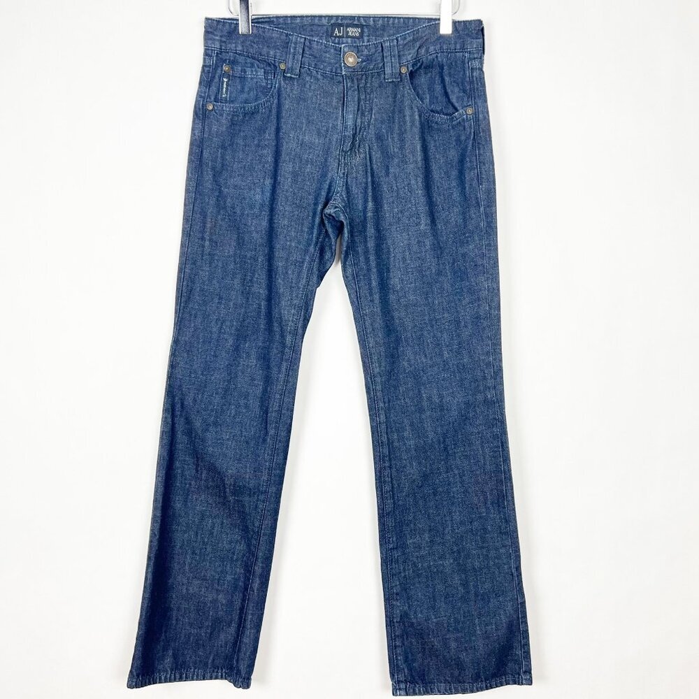 AJ Armani Jeans Women's Size 31 Dark Blue Wash Mid Rise Straight Leg Denim